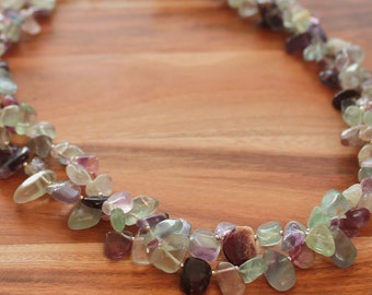 Green/Purple Fluorite 58cm Double Strand Semi-Precious Nugget Stone Necklace