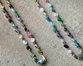 Semi precious layering gemstone single strand extra-long BOHO necklace - multiple gemstone options