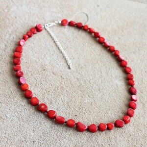 Red Coral Single Strand Semi-Precious Nugget Stone Necklace - 6 designs