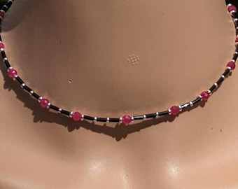 Dainty Gothic Ruby Beaded Choker Necklace