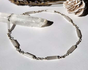 Selenite and Sterling Silver Beaded Wire Chain Necklace