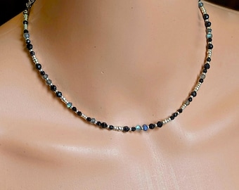 Labradorite and Black Spinel Seed Bead Necklace
