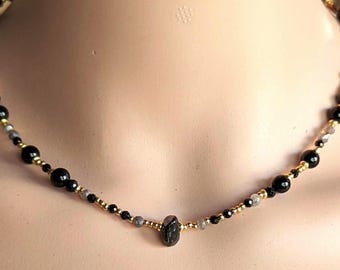 Nuummite Necklace with Labradorite, Black Tourmaline, and Spinel Accents: Protection Jewelry