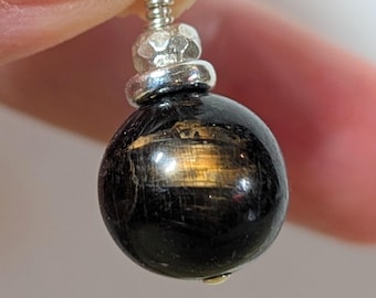 12mm Round Polished Nuummite Pendant Bead in Solid Sterling Silver