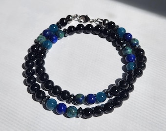 Apatite, Lapis Lazuli, Chrysocolla Azurite, and Black Tourmaline Necklace for ADHD, Focus, and Clarity