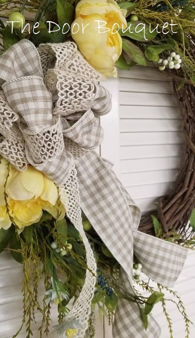 Yellow Flowers Wreath Cottage Wreath Everyday Wreath Custom Wreath Designer Wreath Floral Wreath Farm Wreath Grapevine Wreath