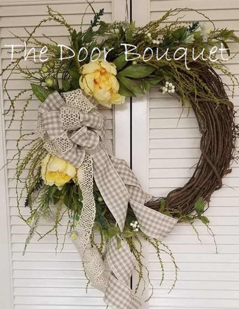 Yellow Flowers Wreath Cottage Wreath Everyday Wreath Custom Wreath Designer Wreath Floral Wreath Farm Wreath Grapevine Wreath