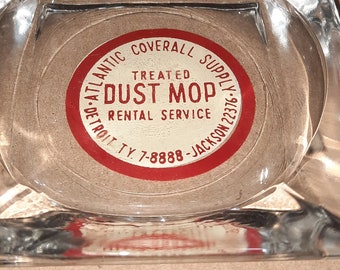 Vintage Ashtray Retro Advertising Glass Treated Dust Mop Rental Service