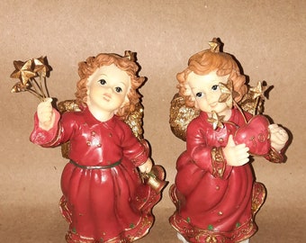 2 Christmas Angel Cherub Figurines