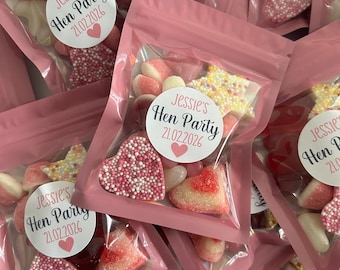 Personalised hen party sweets candy pouches hen party favours Treat bags hen party bag fillers chocolate party buffet