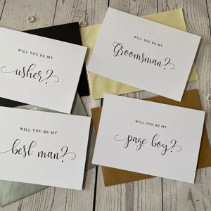 Will You Be My Best Man Card - Usher - Groomsman - Swirly Font - With Envelopes