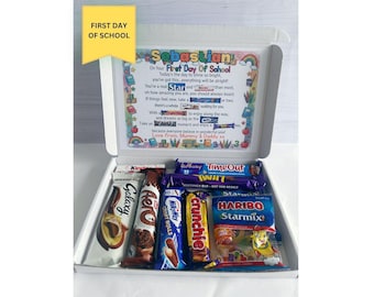 Personalised First day of School Gift, Chocolate Box, Starting school Gift for Child, Reception, Juniors Keepsake, Letterbox Gift