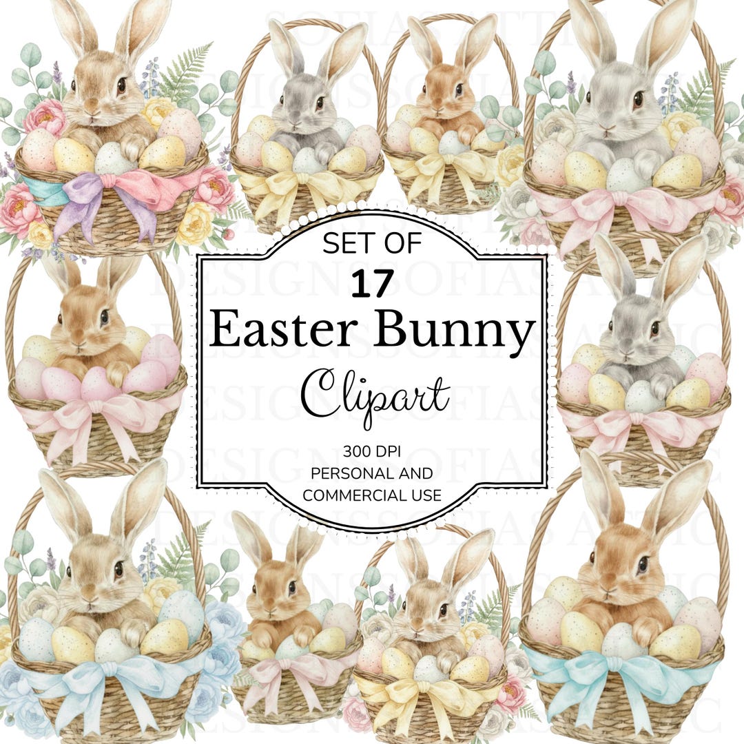 Easter Bunny Clipart Bundle | 17 Sublimation PNG Designs | Commercial ...