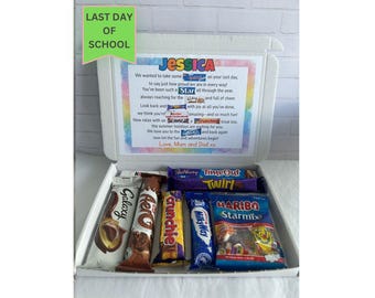 Personalised Last Day of School Gift, Chocolate Box, End of Term Gift for Child, Well done school Keepsake, Letterbox Gift