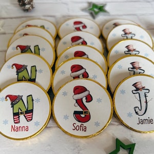 5 x Personalised Elf Santa Snowman Stocking filler Chocolate Christmas coins. Christmas Eve box Christmas Gift. Christmas Chocolate hamper