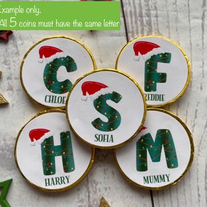 5 x Personalised Christmas Chocolate coins. Milk Chocolate Christmas coins. Stocking filler. Christmas gift. Christmas Chocolate Pre order