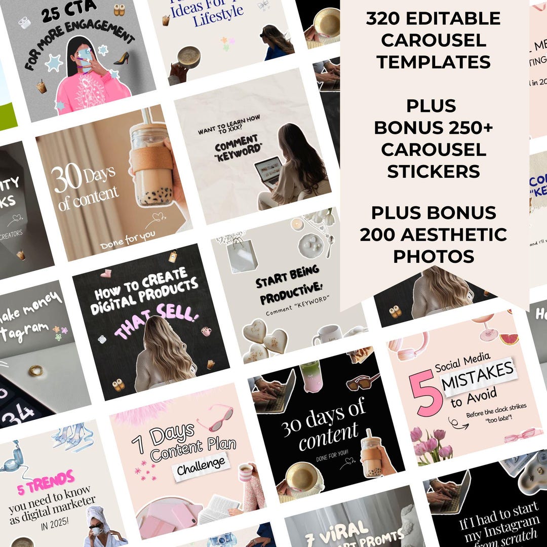 320 Editable Aesthetic Carousel Templates for Instagram, Tiktok and ...