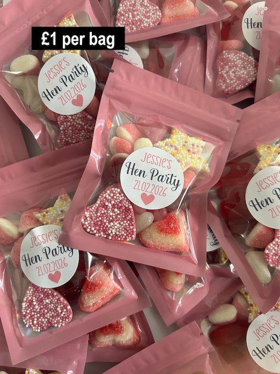 Personalised hen party sweets candy pouches hen party favours Treat bags hen party bag fillers chocolate party buffet