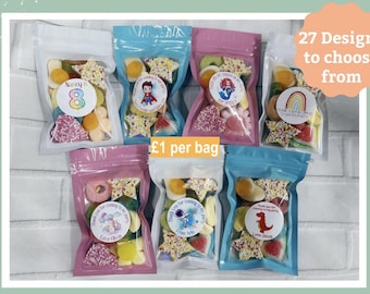Personalised Birthday sweets Party bag sweets rainbow mermaid unicorn dinosaur football robot ballerina farm space fairy 30th 50th 60th.