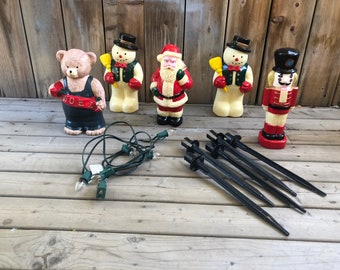 Vintage Christmas lights blow mold pathway Lawn Stakes