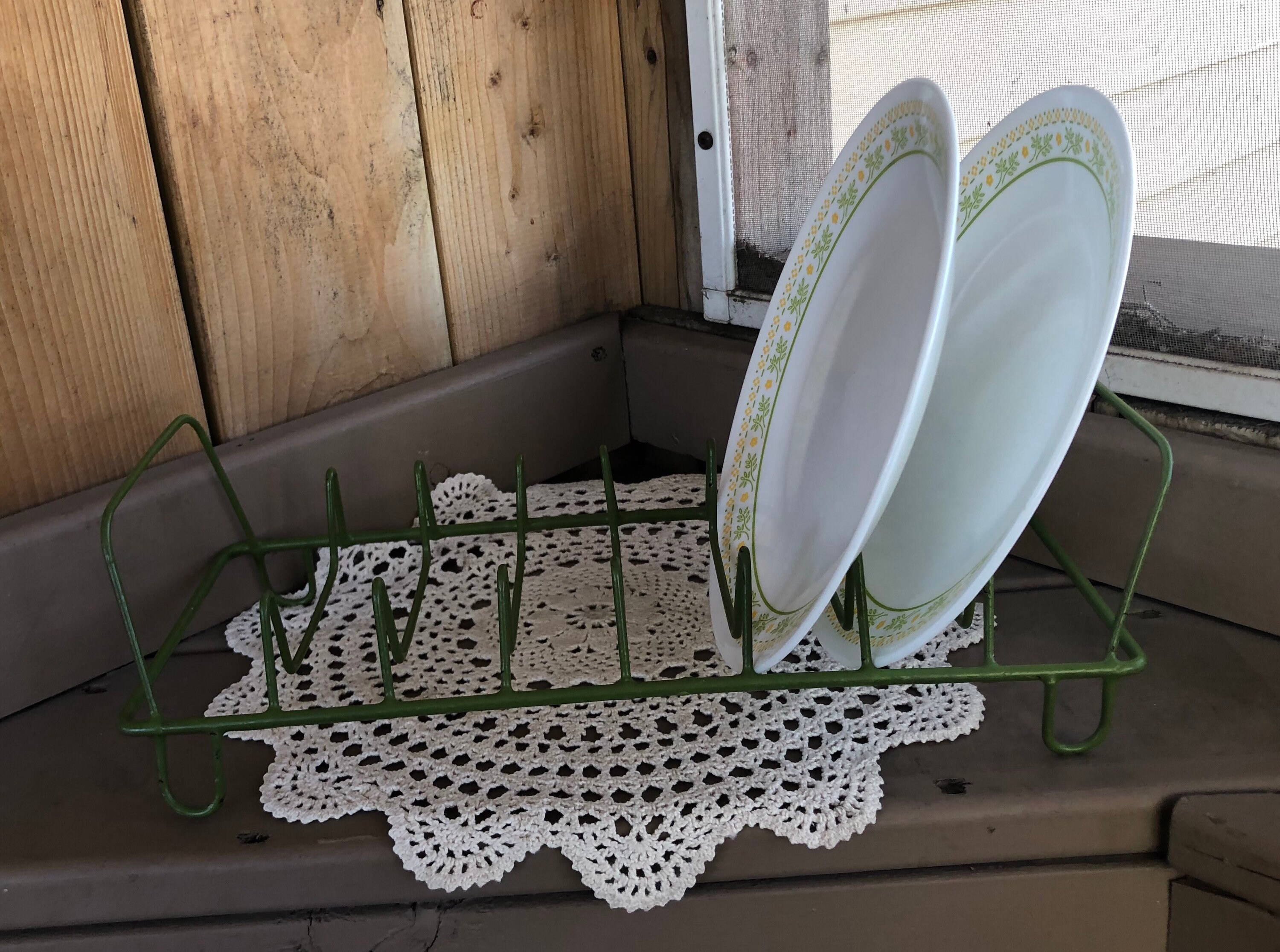 Vintage red coated wire dish drainer drying rack 16.5” Long by 13