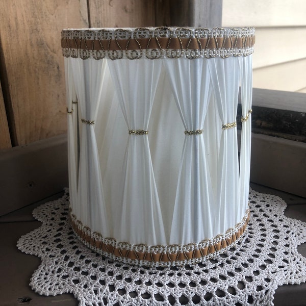 Vintage Hollywood Regency drum frame pleated chiffon lamp shade