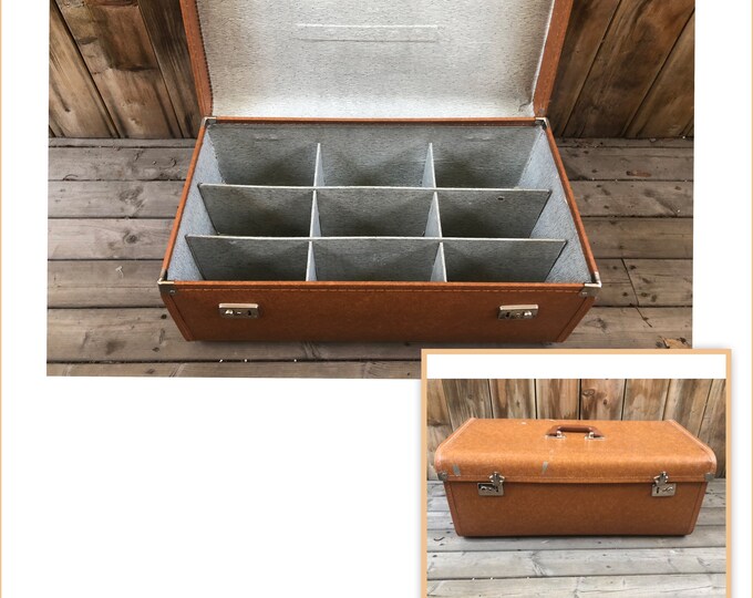 Vintage cubby style storage suitcase box