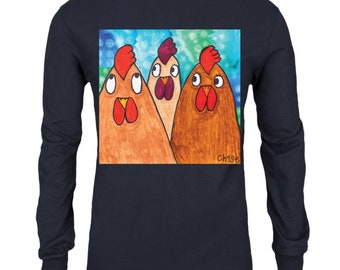 3 chickens on long sleeve black t shirt