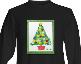 Christmas tree on long sleeve black t shirt