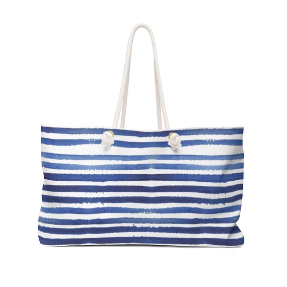 blue stripe beach bag