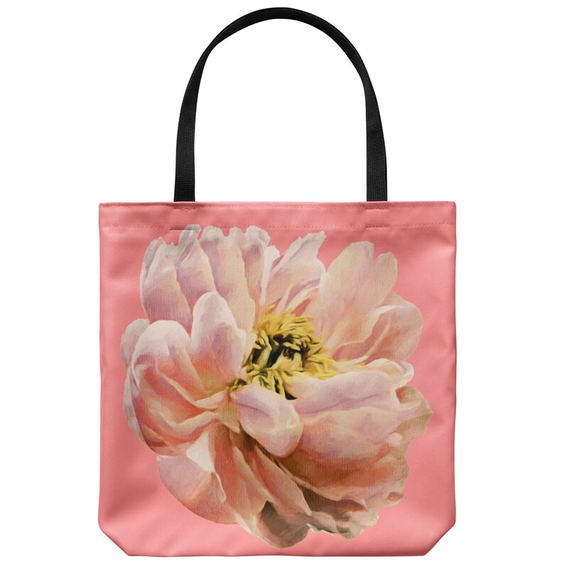 Pink Flower Tote Bag Peony Blossom Tote Bag Pink Tote Bag Etsy
