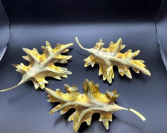Vintage Fine Brass Oak Leaves Wall Hanging Set Of 3 Shiny MCM Rustic Home Decor