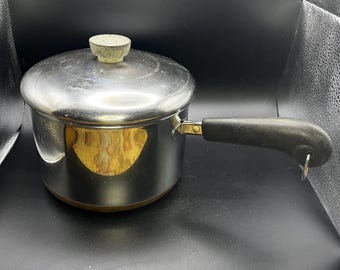 1801 Revere Ware steelpan van 3 liter met deksel koperen bodem