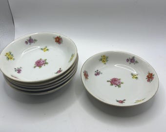 6 Castle China Japan Floral Gold Trim Fruit Dessert Bowls 5.5”