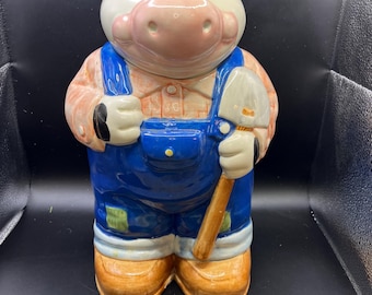 Treasure Craft Hank Holstein Farmer Cow Cookie Jar Vintage Ceramic 14" Tall VTG