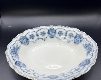 Antique Johnson Bros Flow Blue Eclipse Vegetable Serving Bowl Gold Trim England