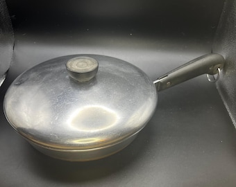 Sartén vintage Revere Ware de 25 cm (10") con fondo de cobre, acero inoxidable 1801, con tapa.