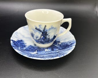 Vintage 1984 Ter Steege Delft Blue Windmill Cup & Saucer Set