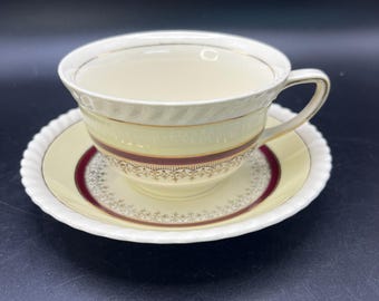 Vintage Johnson Brothers Old English Guildford Maroon Teacup Saucer Set England