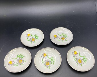 Set med 5 vintage japanska smörklappar påsklilja narcissblommor