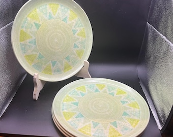 Assiettes plates géométriques Melmac Boonton NJ USA 4 pièces des années 1970
