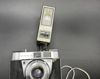 Cámara de película KODAK RETINETTE 1A de 35 mm - Sin probar. Con flash Acme Lite.