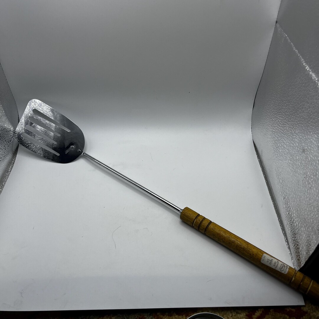 Vintage Foley Stainless Plated Spatula Wide Slotted Metal Wooden Handle ...