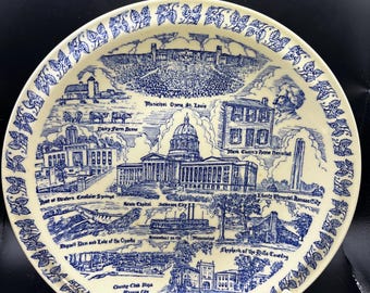 Vernon Kilns Missouri blauw transferware vintage bord jaren 1940-1950