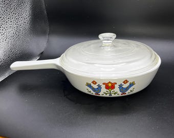 Cacerola Corning Ware Country Festival Blue Bird de 1 pinta con tapa Pyrex