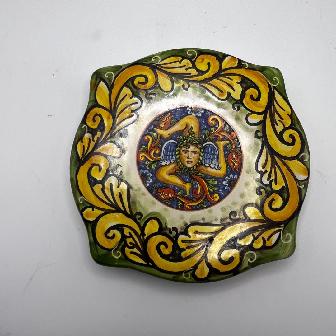 Hand-painted Sicilian Ceramic Trivet Trinacria Symbol Caltagirone Italy ...