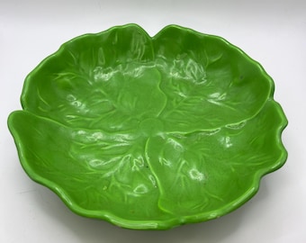 Tigela vintage Holland Mold para servir alface em formato de folha de repolho verde