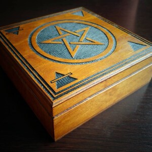 Pentagram Altar box, Tarot card box, Witchcraft supply 8x8x3 inches