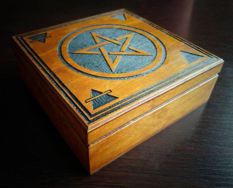 Pentagram Altar box, Tarot card box, Witchcraft supply 8x8x3 inches