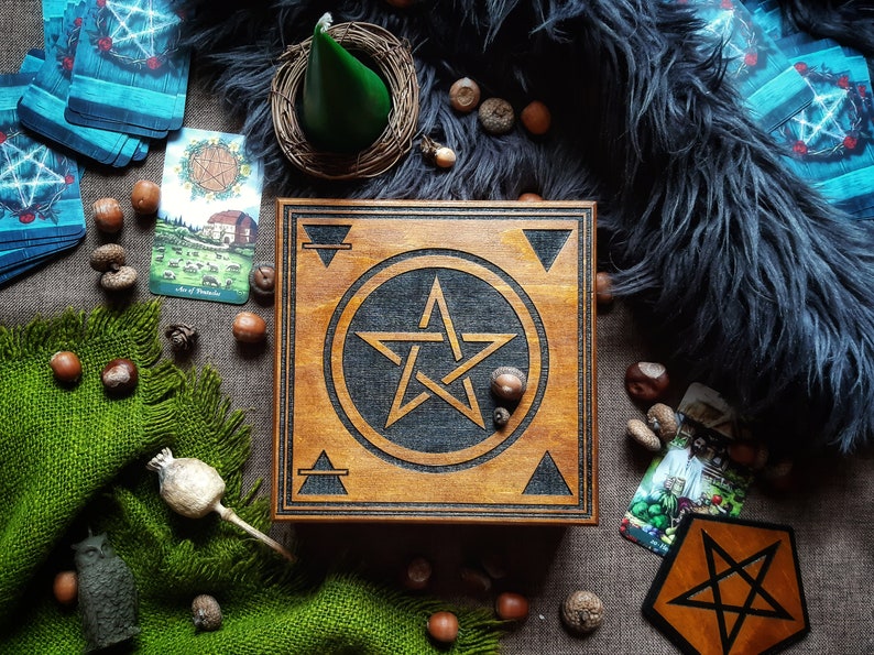 Pentagram Altar box, Tarot card box, Witchcraft supply image 1